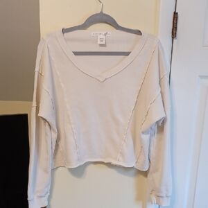 Alter'd State Sz S, Oversized Crop Vneck In Cream. Vertical Raw Edge Detailing